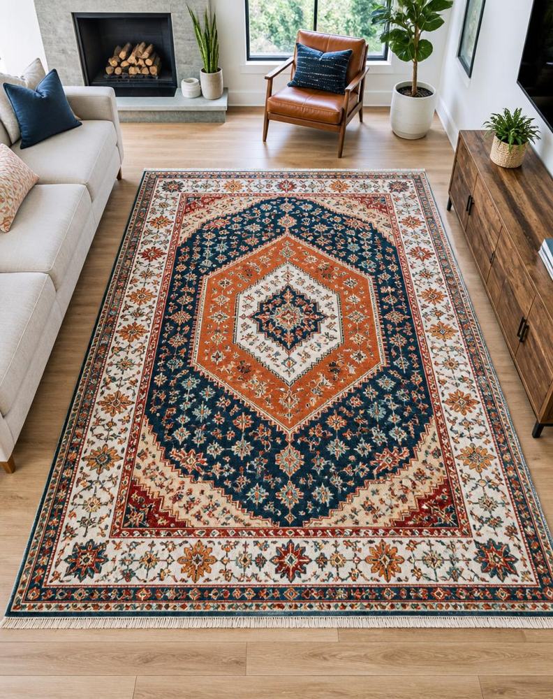 FreshLab technician deep cleaning a patterned area rug